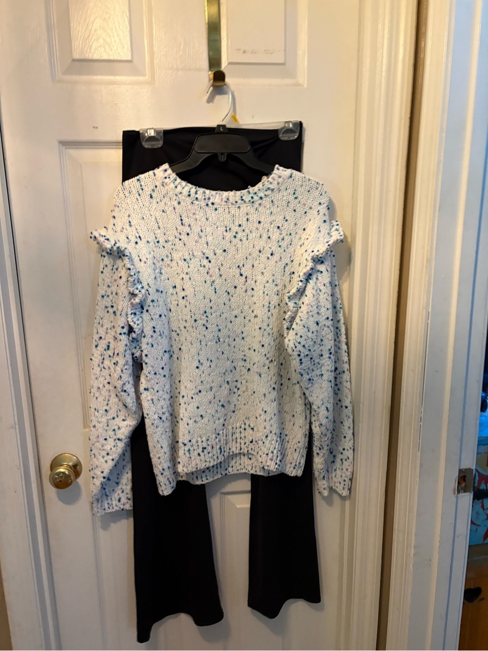 Speckled Knit Sweater in White with Blue Flecks